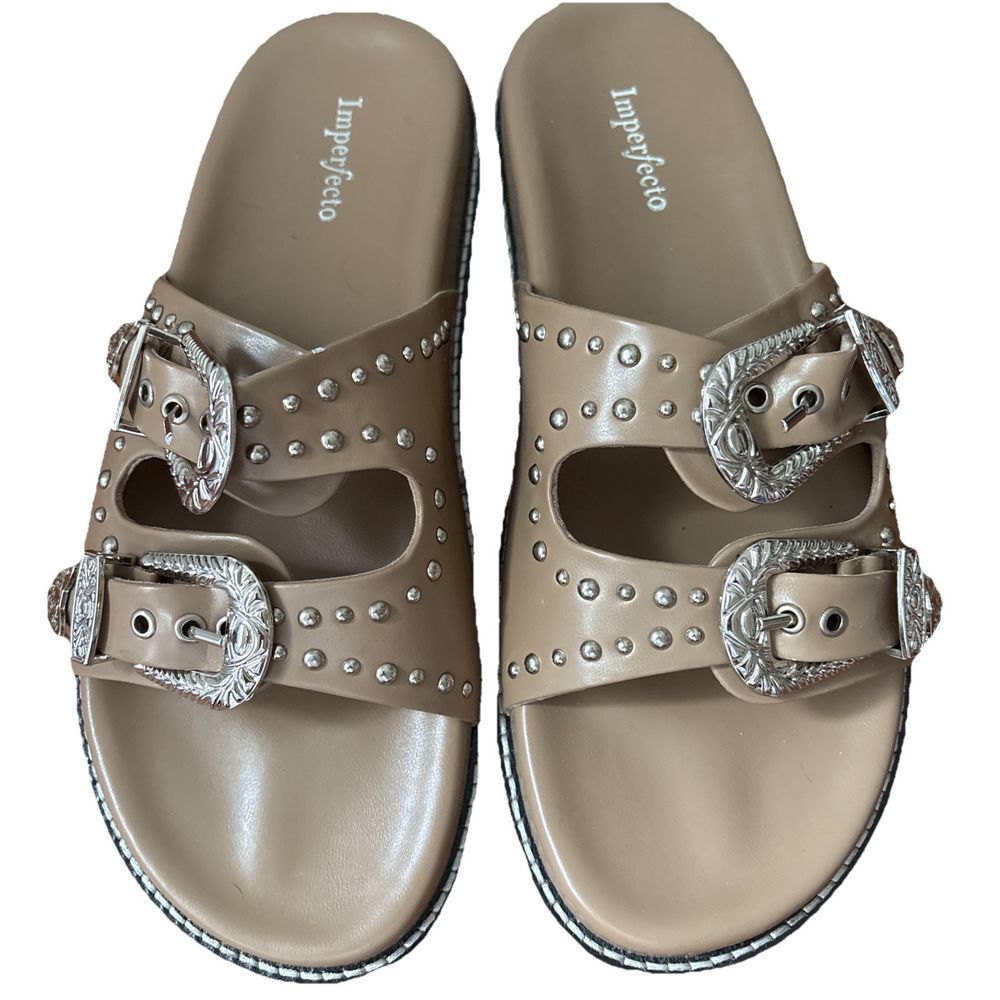 Taylor Swift Imperfecto Silver Western Buckle Sandals NWOT Size 10.5 US/41 EU - Picture 3 of 8